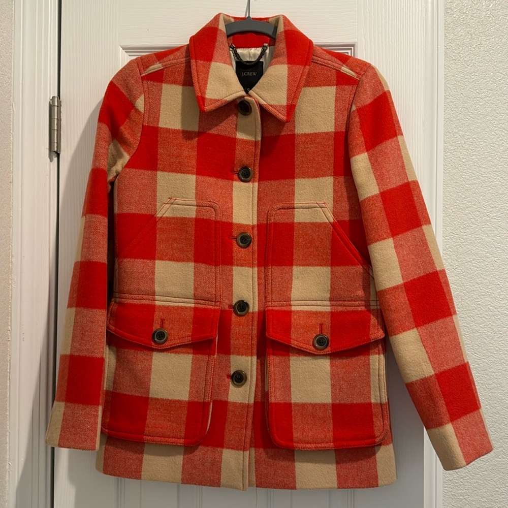 J.Crew Buffalo Plaid Wool Peacoat.
